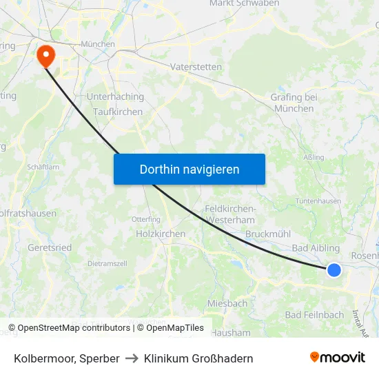 Kolbermoor, Sperber to Klinikum Großhadern map