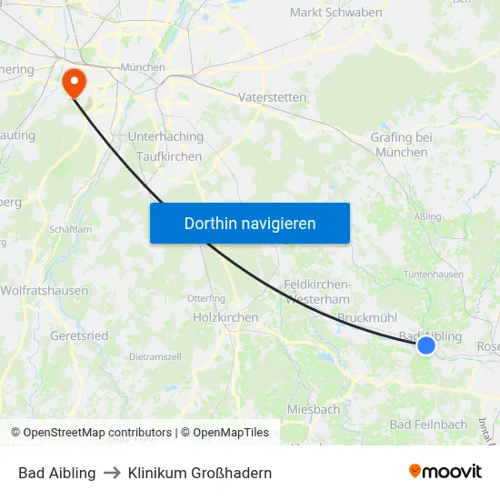 Bad Aibling to Klinikum Großhadern map