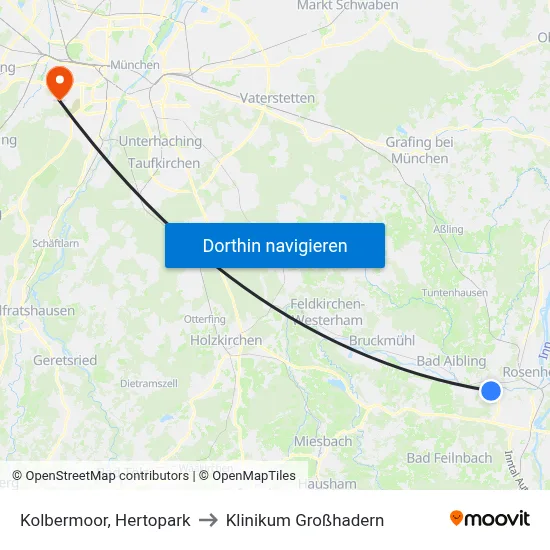 Kolbermoor, Hertopark to Klinikum Großhadern map