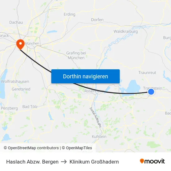Haslach Abzw. Bergen to Klinikum Großhadern map