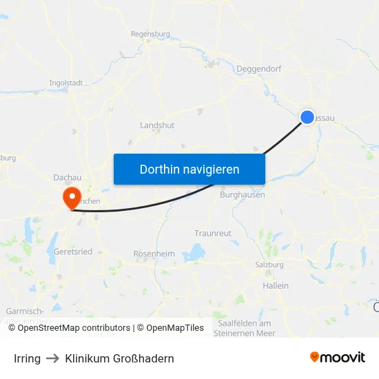 Irring to Klinikum Großhadern map