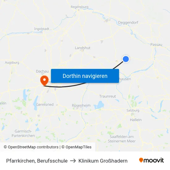 Pfarrkirchen, Berufsschule to Klinikum Großhadern map