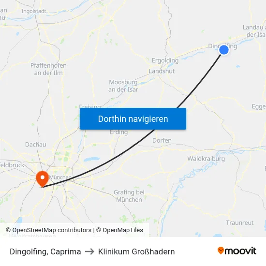 Dingolfing, Caprima to Klinikum Großhadern map