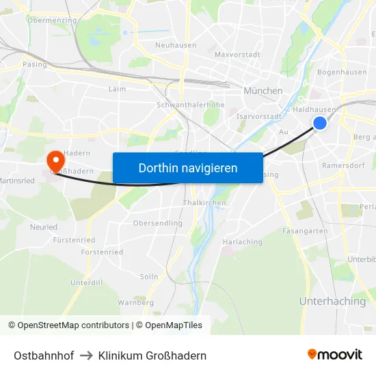 Ostbahnhof to Klinikum Großhadern map