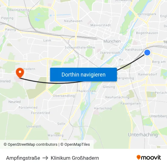 Ampfingstraße to Klinikum Großhadern map