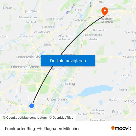 Frankfurter Ring to Flughafen München map