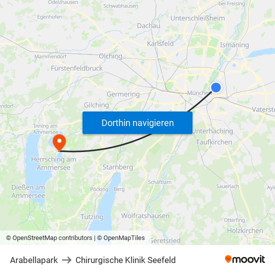 Arabellapark to Chirurgische Klinik Seefeld map
