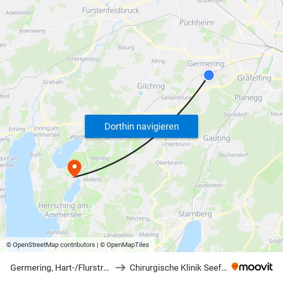 Germering, Hart-/Flurstraße to Chirurgische Klinik Seefeld map