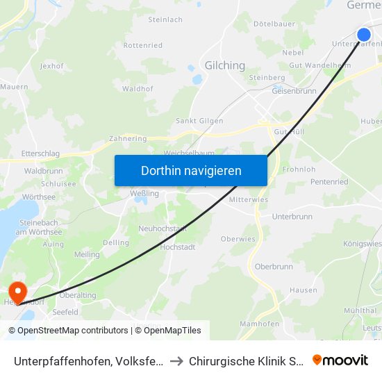 Unterpfaffenhofen, Volksfestplatz to Chirurgische Klinik Seefeld map