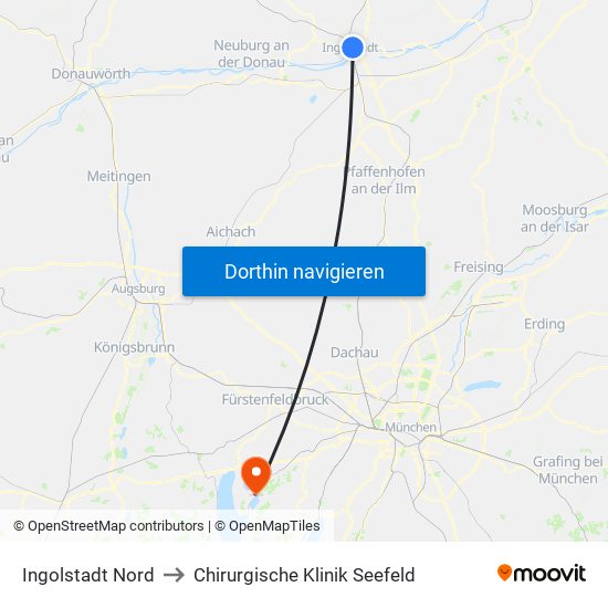 Ingolstadt Nord to Chirurgische Klinik Seefeld map