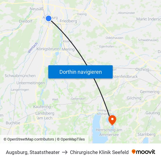 Augsburg, Staatstheater to Chirurgische Klinik Seefeld map