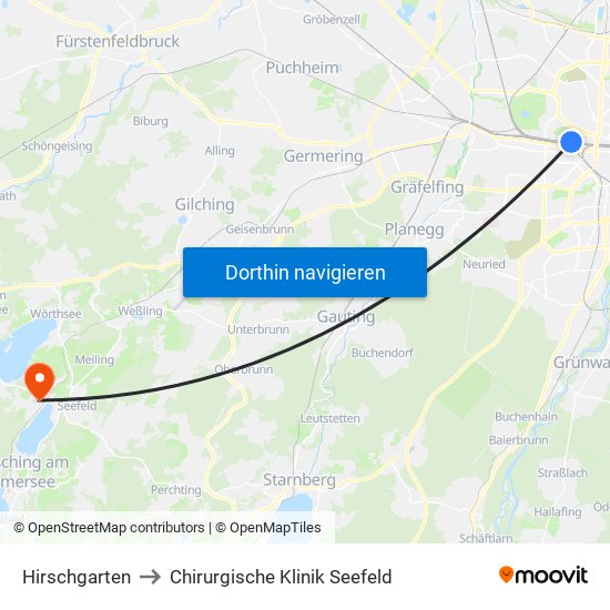 Hirschgarten to Chirurgische Klinik Seefeld map