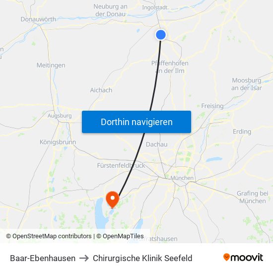Baar-Ebenhausen to Chirurgische Klinik Seefeld map
