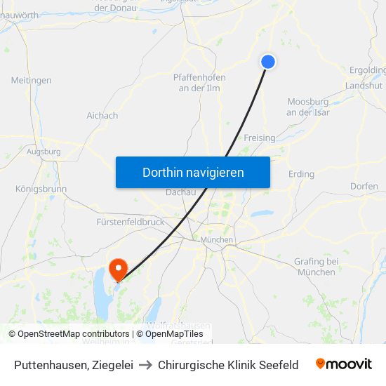 Puttenhausen, Ziegelei to Chirurgische Klinik Seefeld map