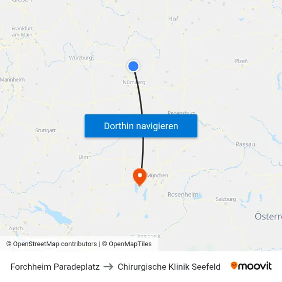 Forchheim Paradeplatz to Chirurgische Klinik Seefeld map