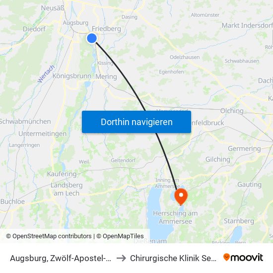 Augsburg, Zwölf-Apostel-Platz to Chirurgische Klinik Seefeld map