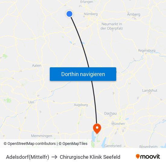 Adelsdorf(Mittelfr) to Chirurgische Klinik Seefeld map