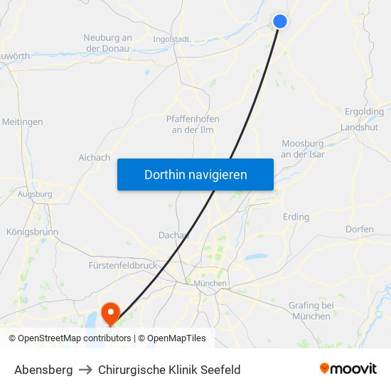 Abensberg to Chirurgische Klinik Seefeld map