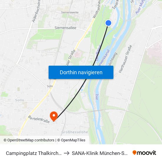 Campingplatz Thalkirchen to SANA-Klinik München-Solln map