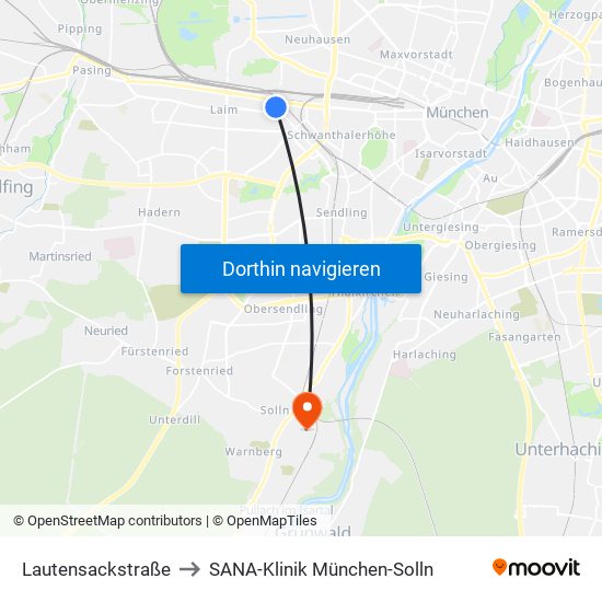 Lautensackstraße to SANA-Klinik München-Solln map