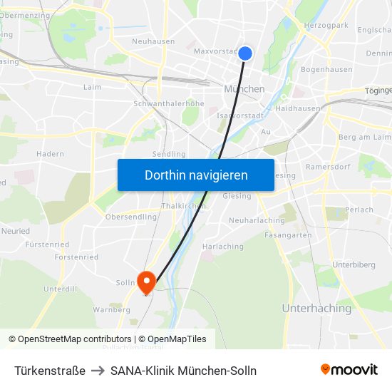 Türkenstraße to SANA-Klinik München-Solln map