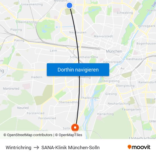 Wintrichring to SANA-Klinik München-Solln map