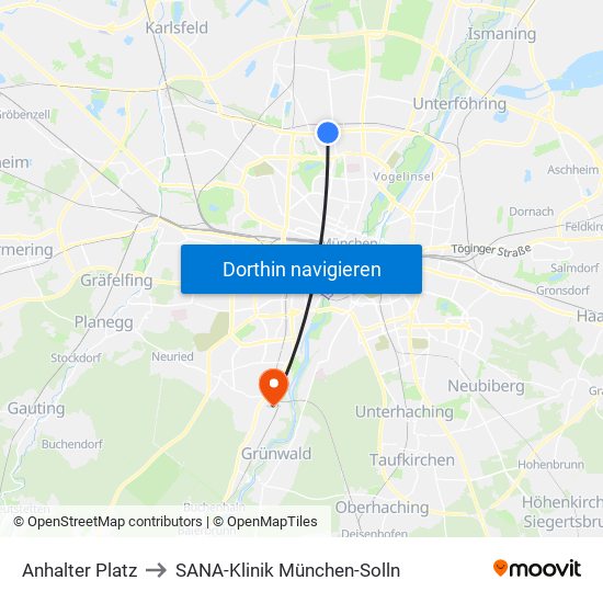 Anhalter Platz to SANA-Klinik München-Solln map