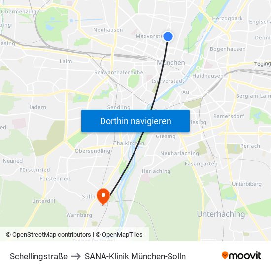 Schellingstraße to SANA-Klinik München-Solln map