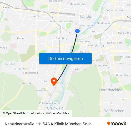 Kapuzinerstraße to SANA-Klinik München-Solln map