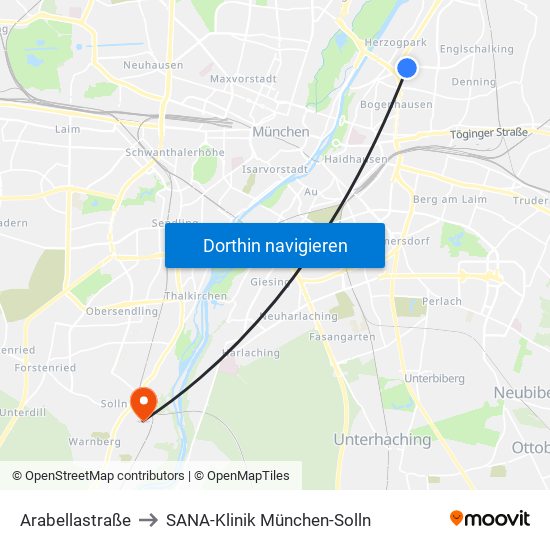 Arabellastraße to SANA-Klinik München-Solln map