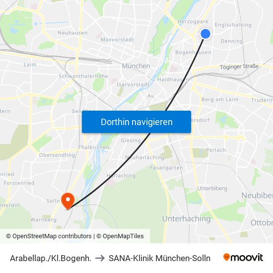 Arabellap./Kl.Bogenh. to SANA-Klinik München-Solln map