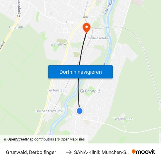 Grünwald, Derbolfinger Platz to SANA-Klinik München-Solln map