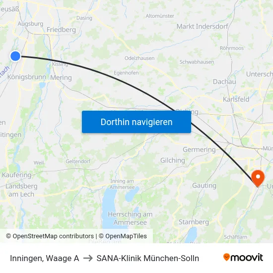 Inningen, Waage A to SANA-Klinik München-Solln map
