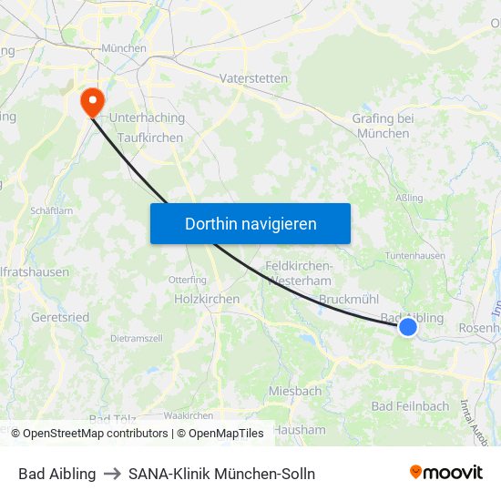 Bad Aibling to SANA-Klinik München-Solln map