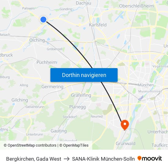 Bergkirchen, Gada West to SANA-Klinik München-Solln map