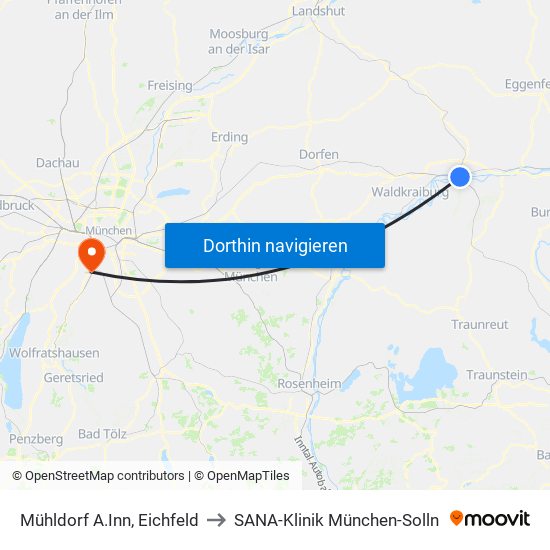 Mühldorf A.Inn, Eichfeld to SANA-Klinik München-Solln map