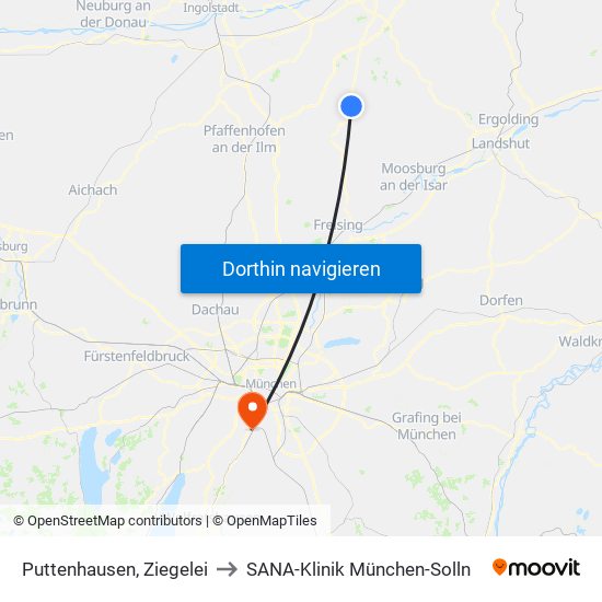 Puttenhausen, Ziegelei to SANA-Klinik München-Solln map