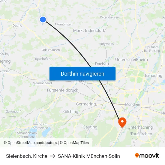 Sielenbach, Kirche to SANA-Klinik München-Solln map