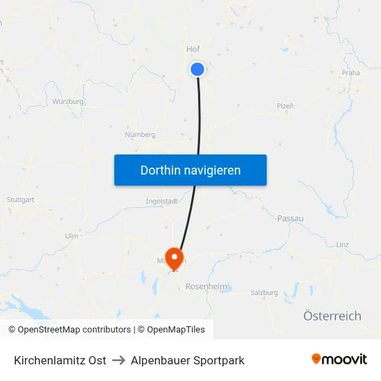 Kirchenlamitz Ost to Alpenbauer Sportpark map
