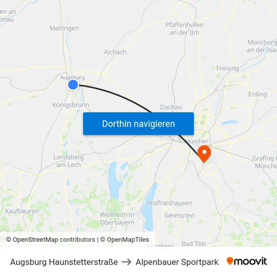 Augsburg Haunstetterstraße to Alpenbauer Sportpark map