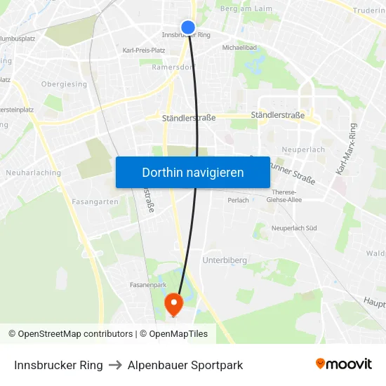 Innsbrucker Ring to Alpenbauer Sportpark map