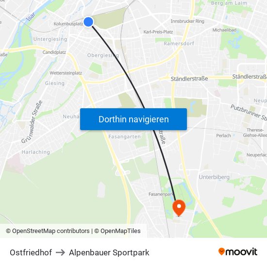 Ostfriedhof to Alpenbauer Sportpark map