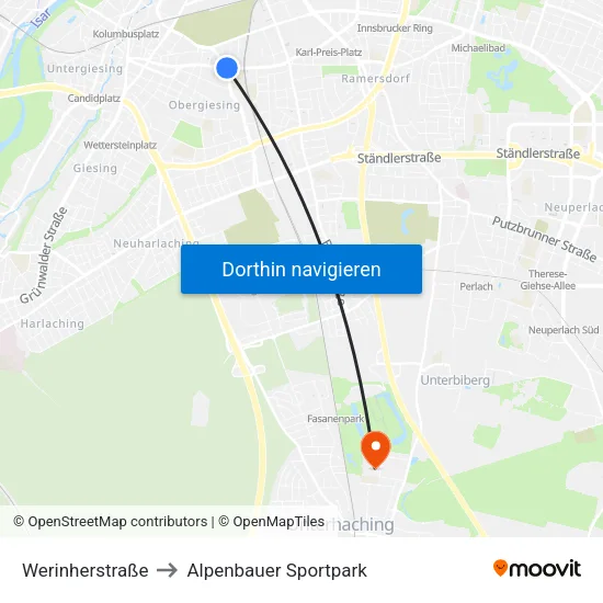 Werinherstraße to Alpenbauer Sportpark map