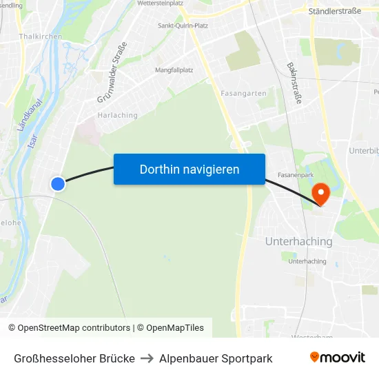 Großhesseloher Brücke to Alpenbauer Sportpark map