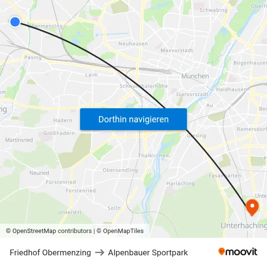Friedhof Obermenzing to Alpenbauer Sportpark map
