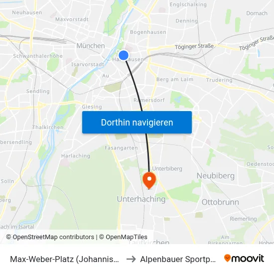 Max-Weber-Platz (Johannispl.) to Alpenbauer Sportpark map
