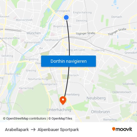 Arabellapark to Alpenbauer Sportpark map