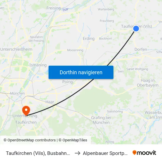 Taufkirchen (Vils), Busbahnhof to Alpenbauer Sportpark map