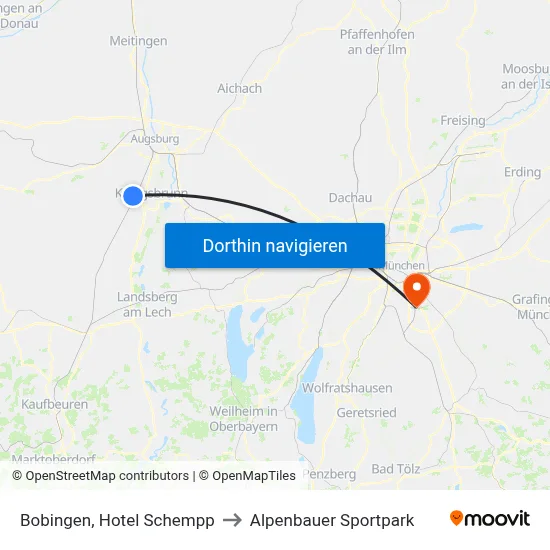 Bobingen, Hotel Schempp to Alpenbauer Sportpark map