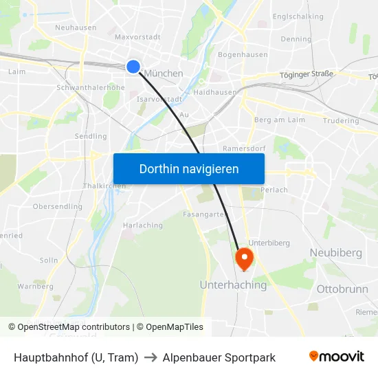 Hauptbahnhof (U, Tram) to Alpenbauer Sportpark map